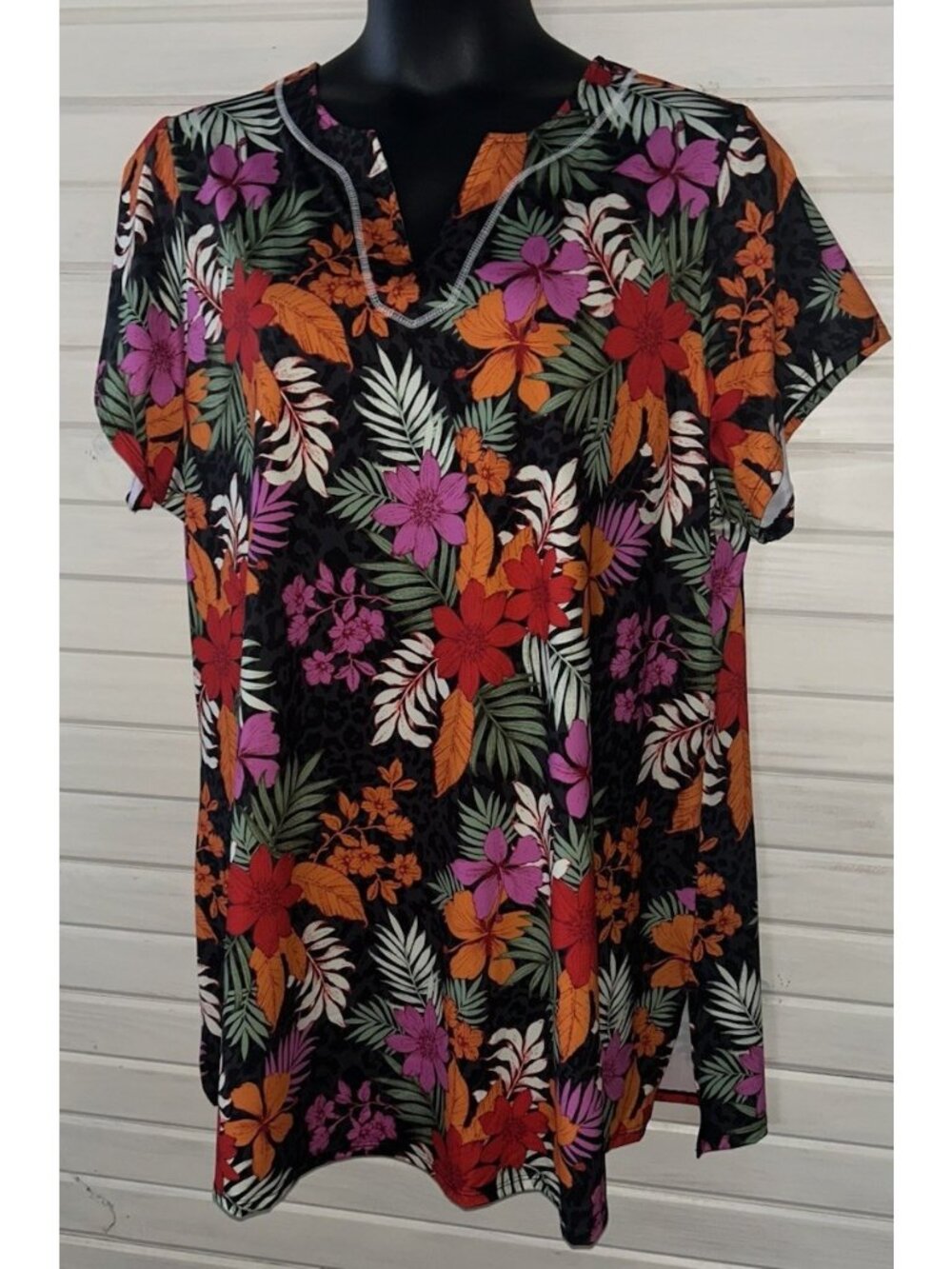 Swimsuits For All Sz PLUS 24 Tropical Floral Swim Shirt Cover Up Top Women’s EUC